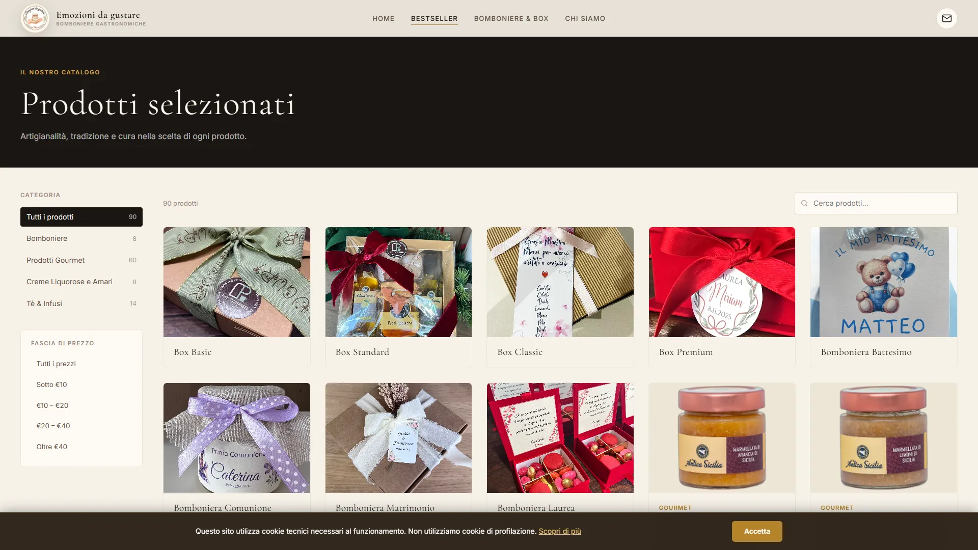 Catalogo gourmet Emozioni da Gustare con categorie e filtri
