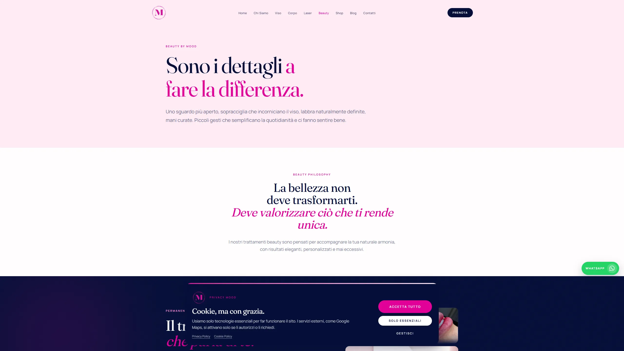 Pagina Beauty di Mood Beauty Lab dedicata ai dettagli estetici