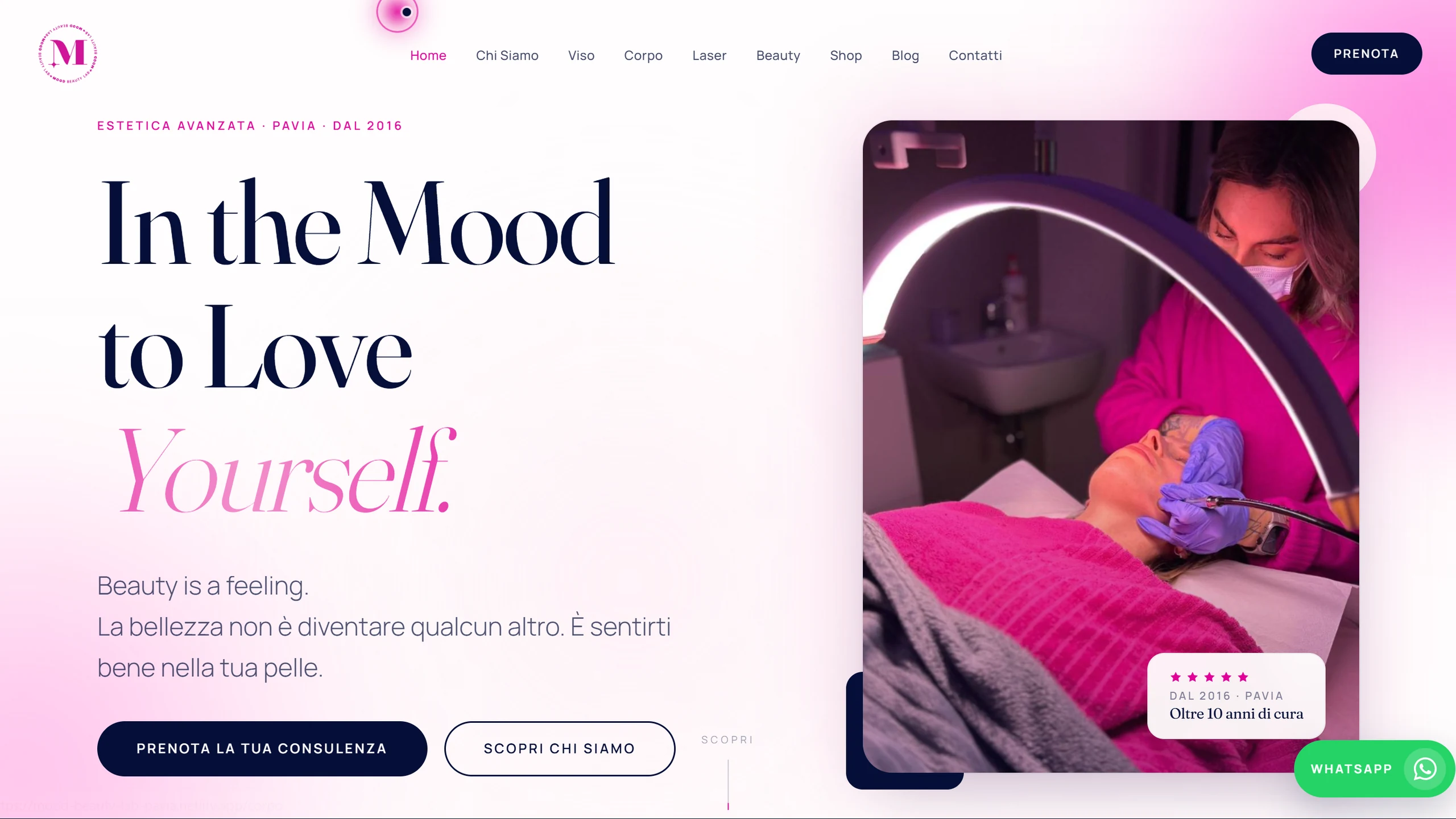 Homepage del sito Mood Beauty Lab, centro estetico a Pavia