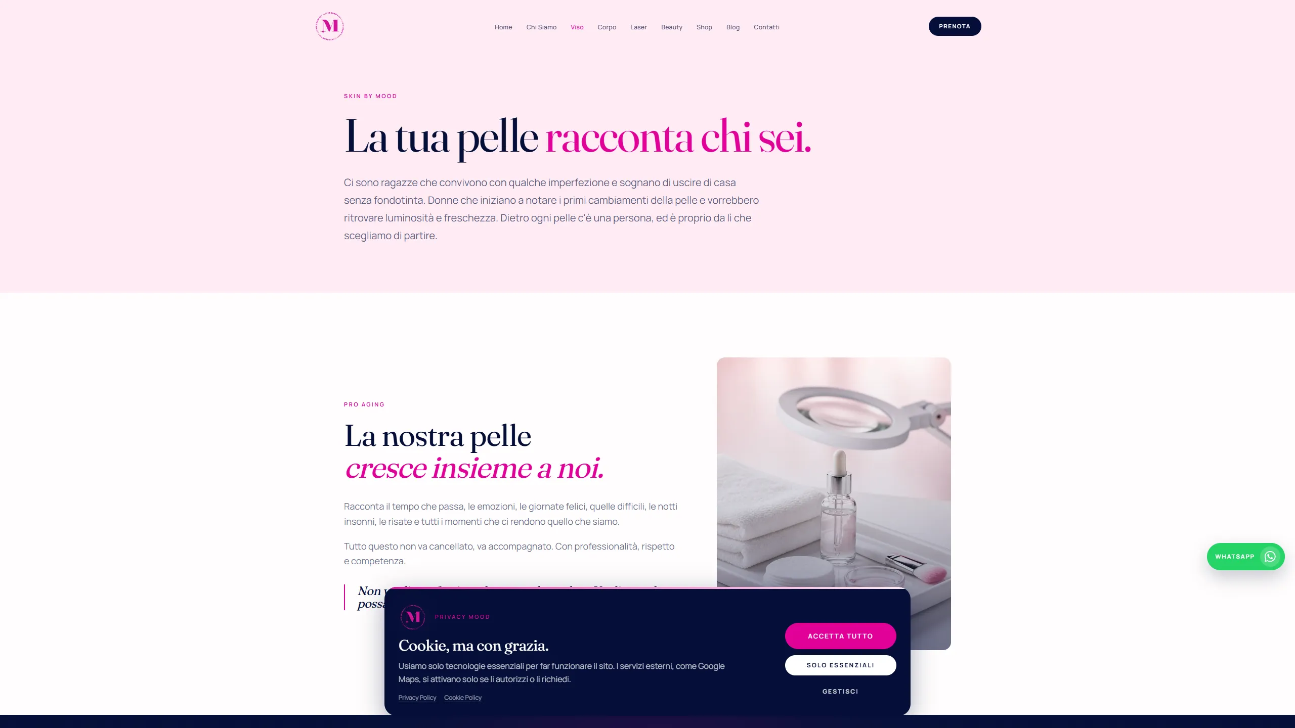 Pagina percorsi viso di Mood Beauty Lab